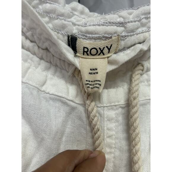 Roxy Oceanside Pants Sea Salt White Beach Relaxed Linen Low Rise Flared Baggy M - Picture 7 of 11